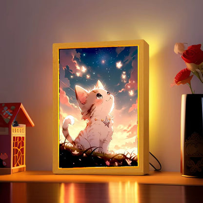 Stargazing Cat Light Painting Artwork Table Lamp Night Light