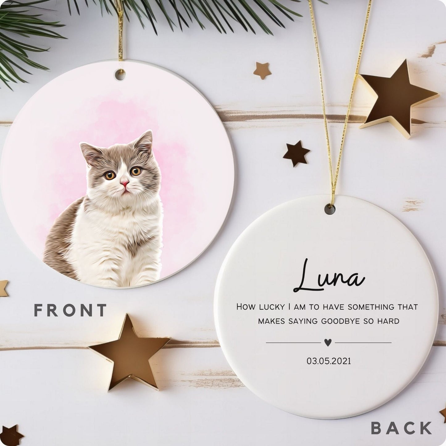 Custom Color Splash Memorial Pet Ornament - Pet Photo + Name