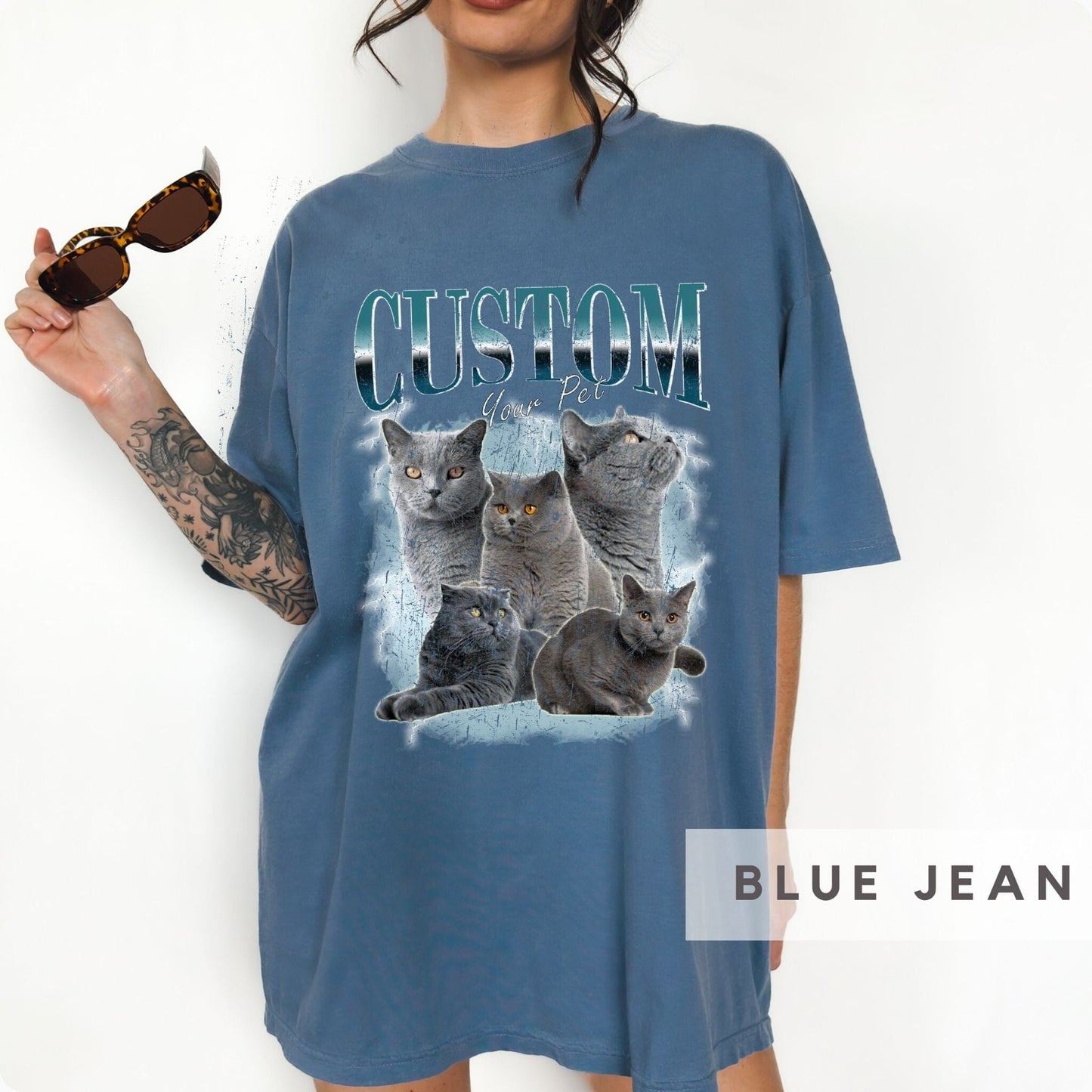 Custom Comfort Colors Teal Vintage Pet Shirt - Pet Photo + Name