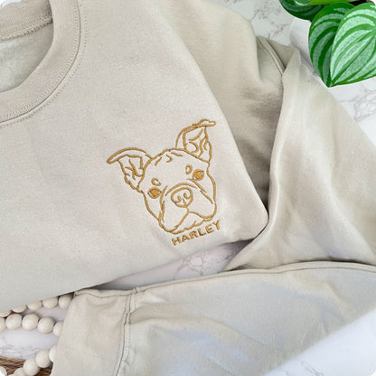 Custom Color Line Embroidered Pet Sweater Using Pet Photo + Name