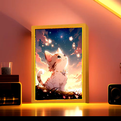 Stargazing Cat Light Painting Artwork Table Lamp Night Light