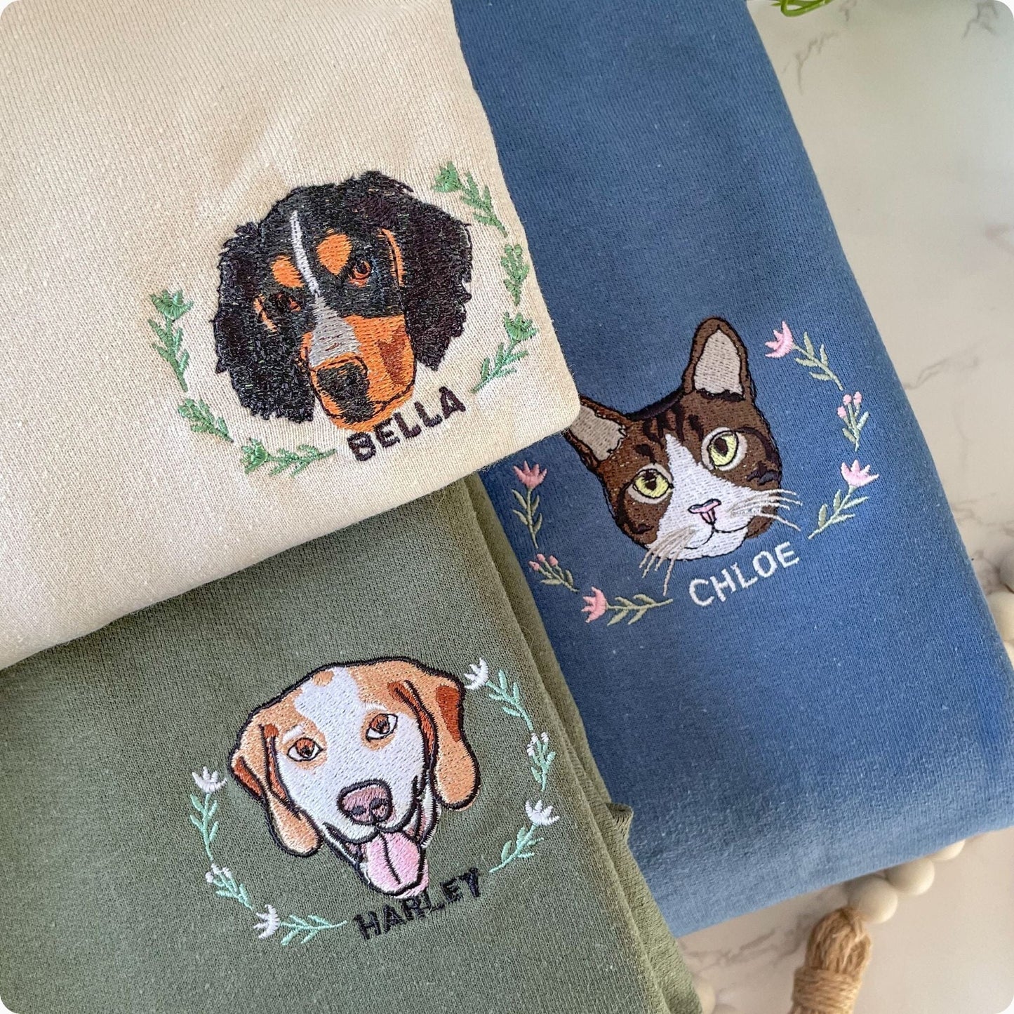 Custom Embroidered Pet Sweater Using Pet Photo + Name