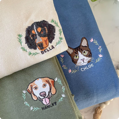 Custom Embroidered Pet Sweater Using Pet Photo + Name