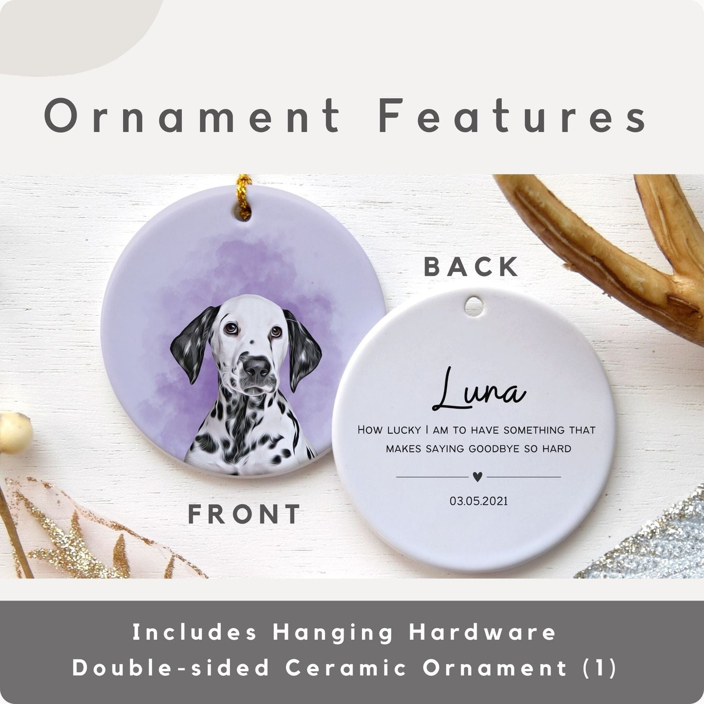 Custom Color Splash Memorial Pet Ornament - Pet Photo + Name