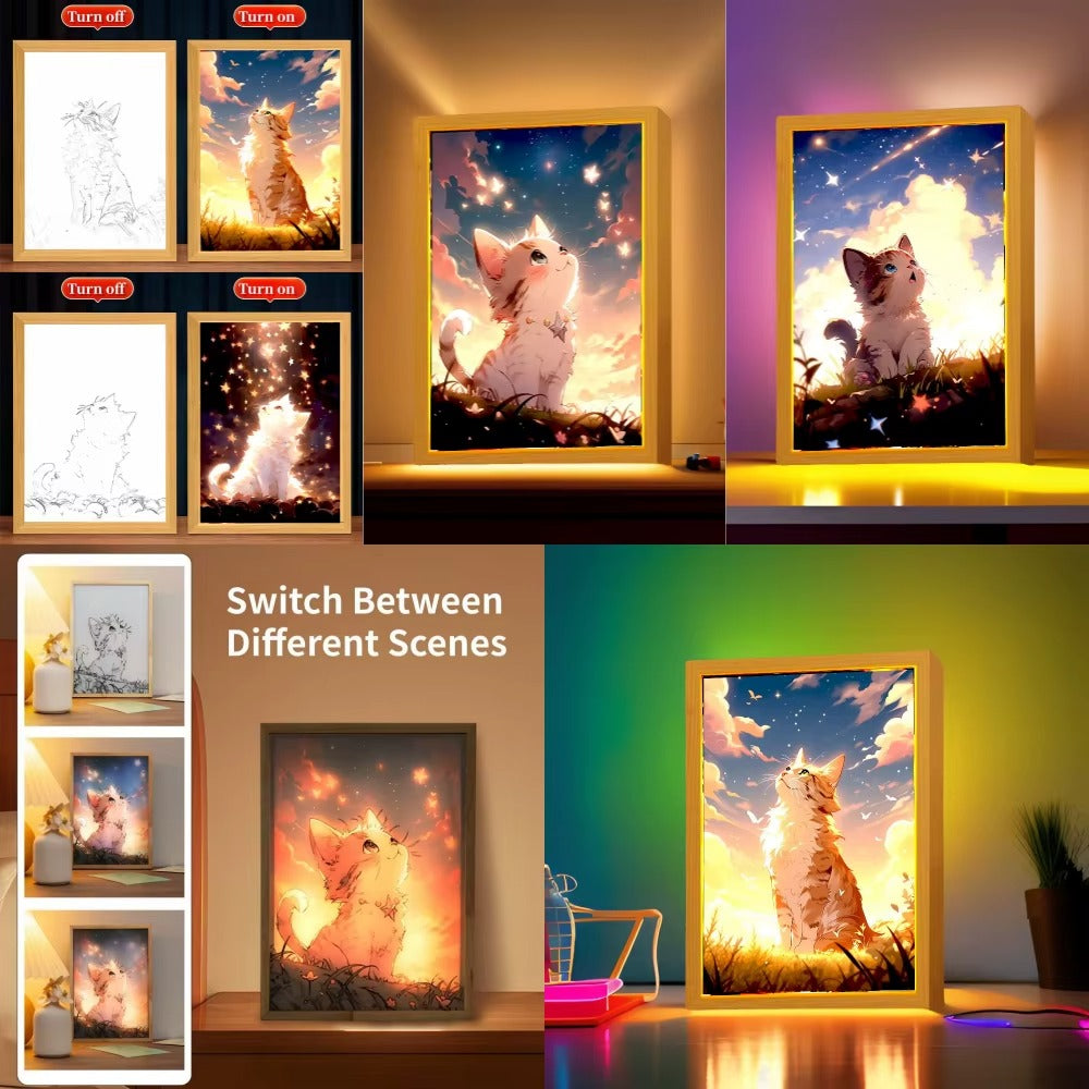 Stargazing Cat Light Painting Artwork Table Lamp Night Light