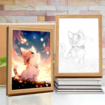 Stargazing Cat Light Painting Artwork Table Lamp Night Light