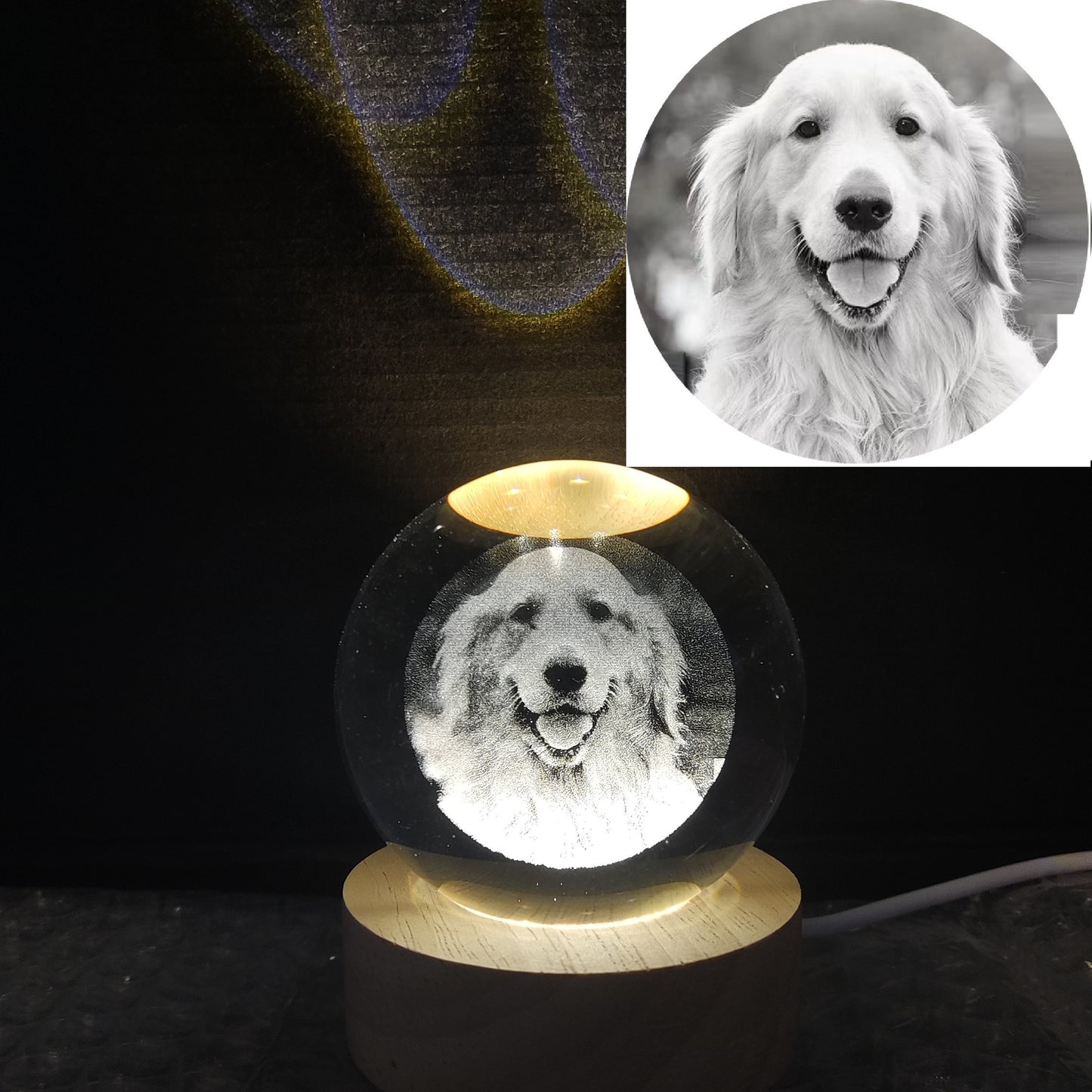 Customized Laser Engraved Memorial Crystal Ornament for Cats/Dogs with Warm Light Base