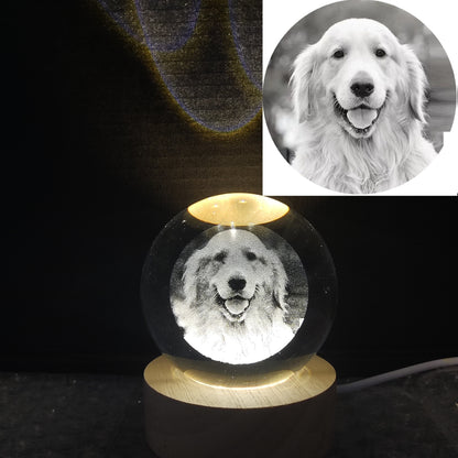 Customized Laser Engraved Memorial Crystal Ornament for Cats/Dogs with Warm Light Base