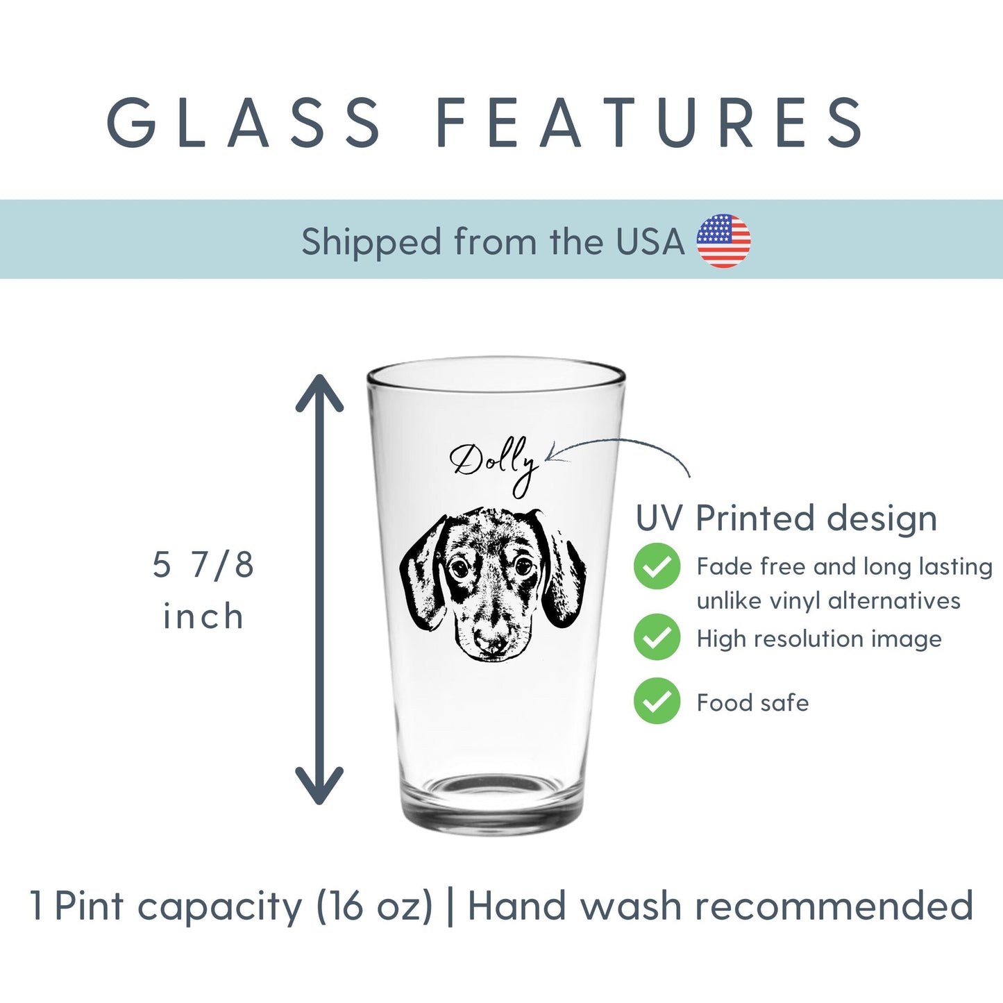 Custom Dog Beer Glasses - Pet Photo + Name