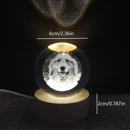 Customized Laser Engraved Memorial Crystal Ornament for Cats/Dogs with Warm Light Base