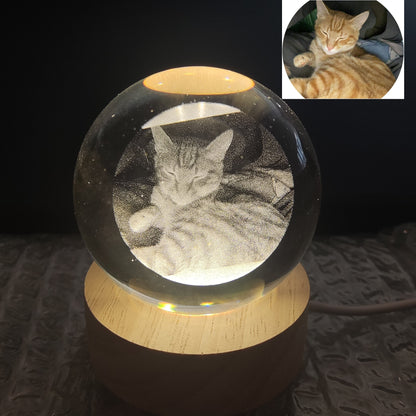 Customized Laser Engraved Memorial Crystal Ornament for Cats/Dogs with Warm Light Base