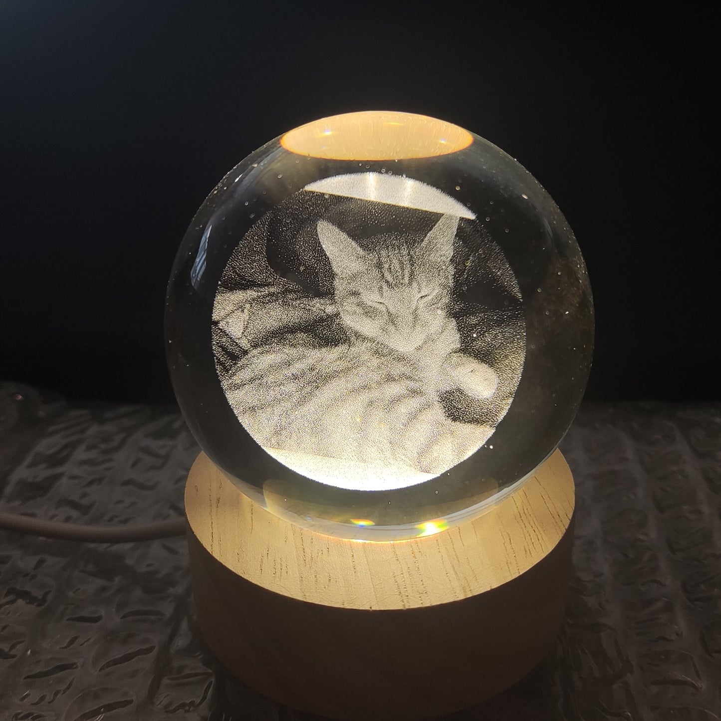 Customized Laser Engraved Memorial Crystal Ornament for Cats/Dogs with Warm Light Base